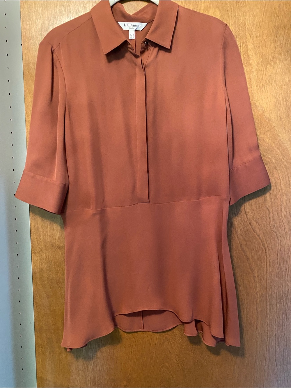 LK Bennett Rust-Orange Silk Tunic Blouse